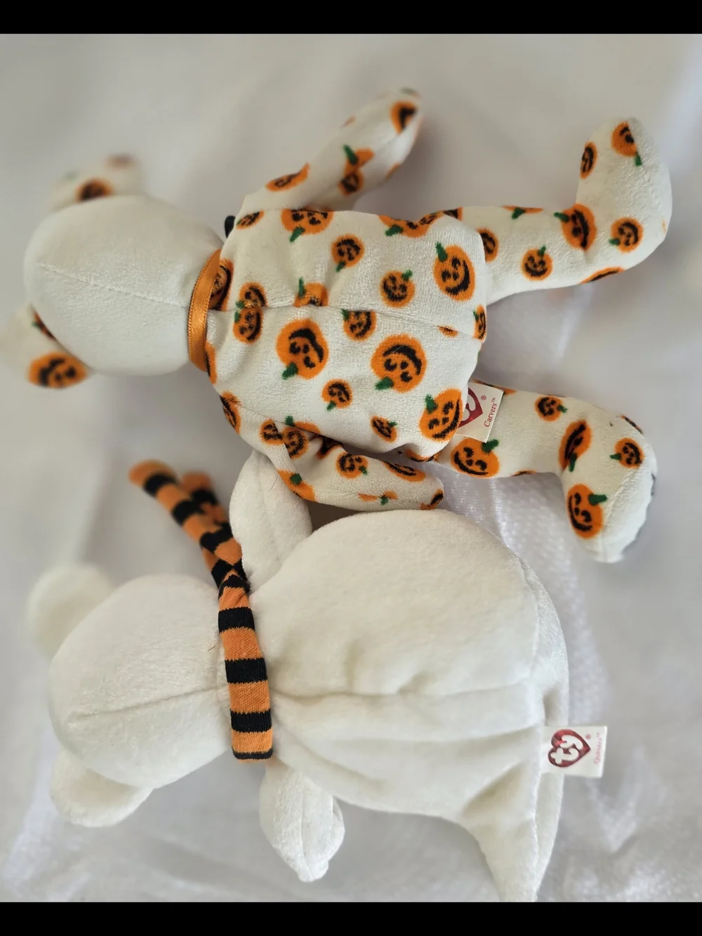 Ty White Plush Bears with Orange Pumpkin Print Carvers And Quivers
